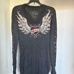 Sinful Charcoal Winged Heart Long Sleeve